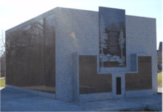 A frontal view of the Vernon Cemetery Mausoleum.